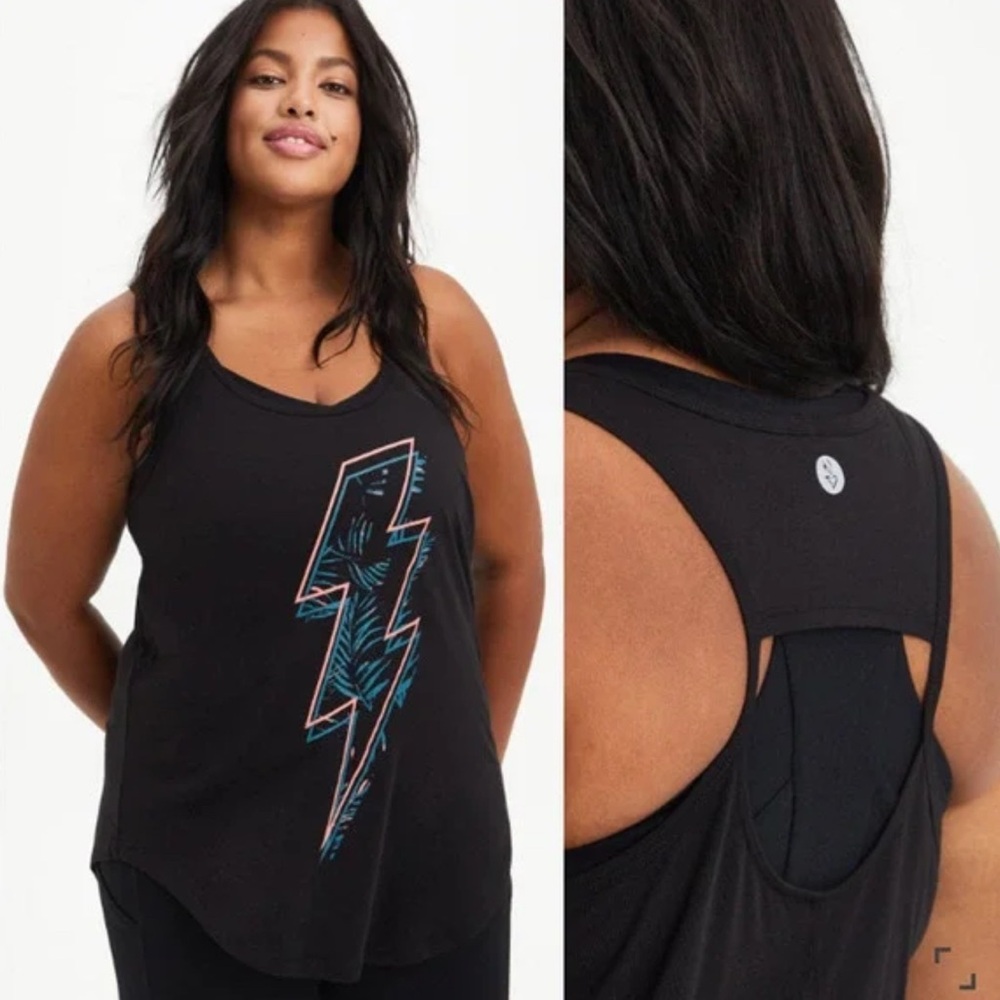 Torrid Active | Black Neon Palm Lightning Bolt Cut-Out Racerback Tank Top